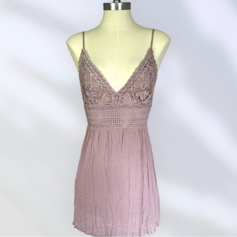 Ocean Drive Lace Detail Mauve Mini Dress